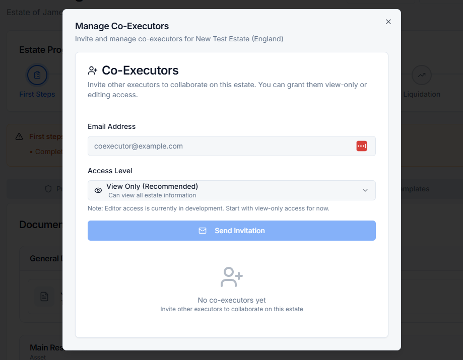 Screenshot: Work with Co-Executors in EstateCopilot
