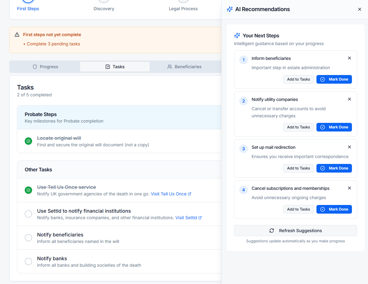 Screenshot: Smart Task Management in EstateCopilot